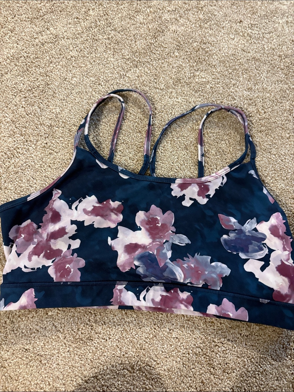 Gaiam - Floral Navy & Pink Strappy Sports Bra